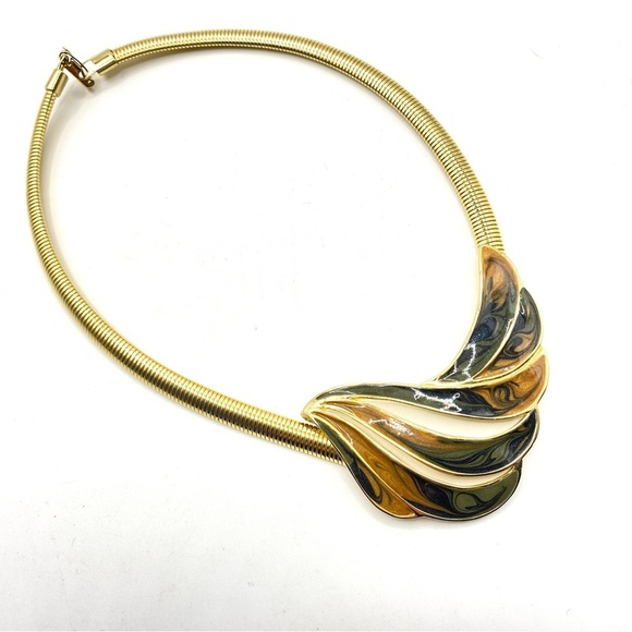 Enamled Gold Tone Chunky Statement Necklace - Picture 9 of 9